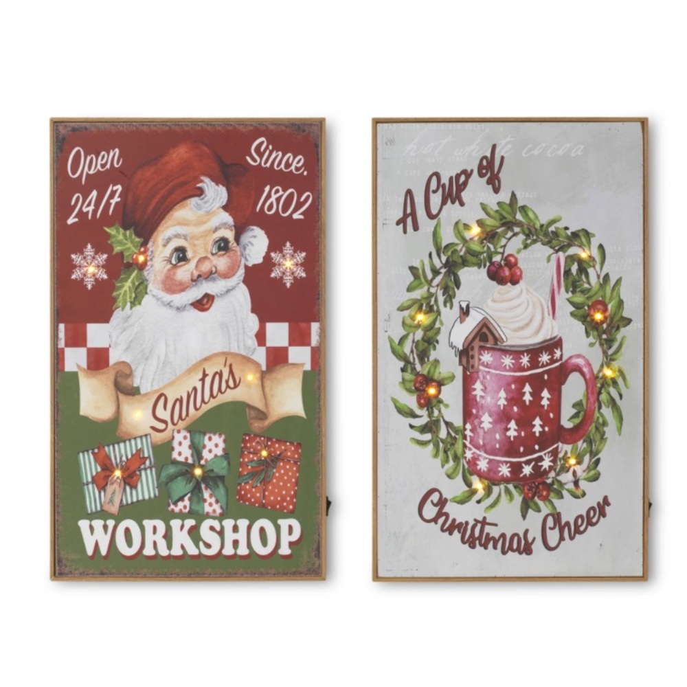 NWT Set of 2 Lighted Wood Holiday Christmas Wall Decor Signs